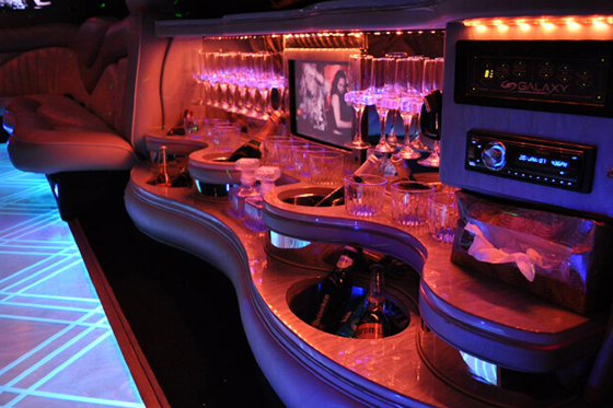 bar area on the limo
